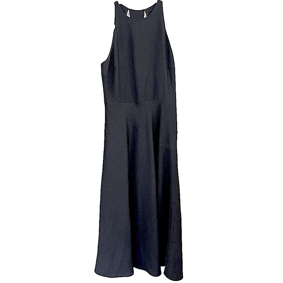 Halston Heritage‎ Halter Neck Black Midi Swing Dress with Back Cutouts - Picture 1 of 9